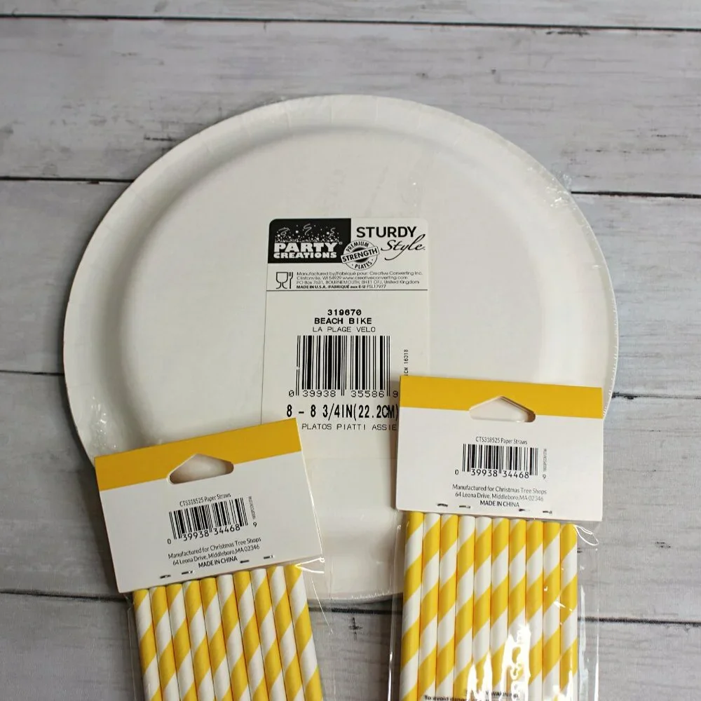 Bicycle Paper Plates Party Supplies Summer Time Birthday Picnic Beach Lot